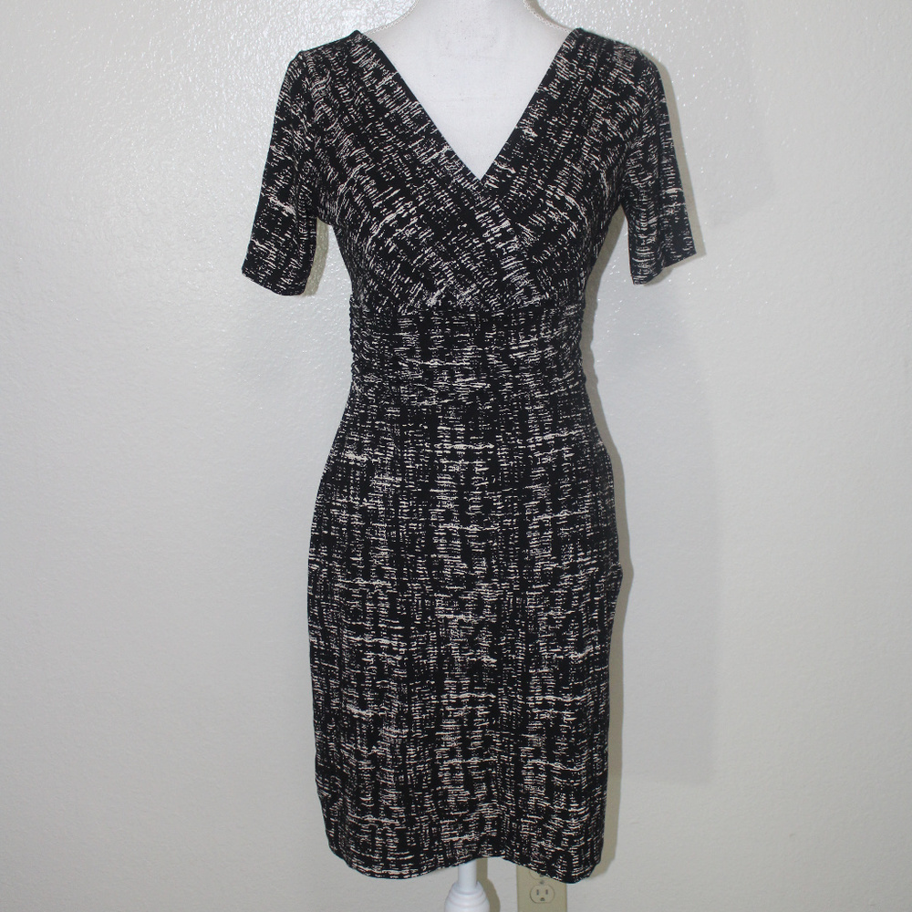 Ann Taylor Stretch Surplice Ruched Sheath Dress